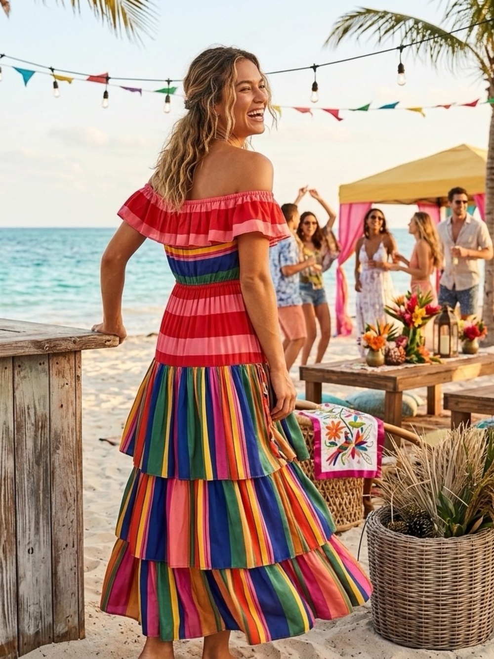 FARM Rio Multicolor Striped Maxi Dress